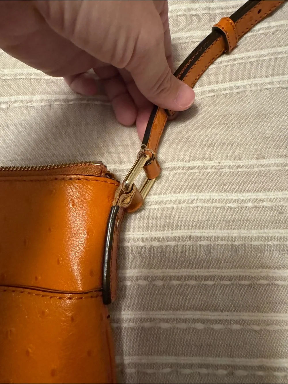 Michael Kors Orange Ostrich-Embossed Crossbody Bag - Picture 6 of 7